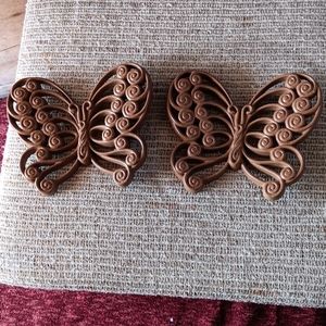 VINTAGE PAIR DECORATIVE WALL HANGING BUTTERFLIES.
